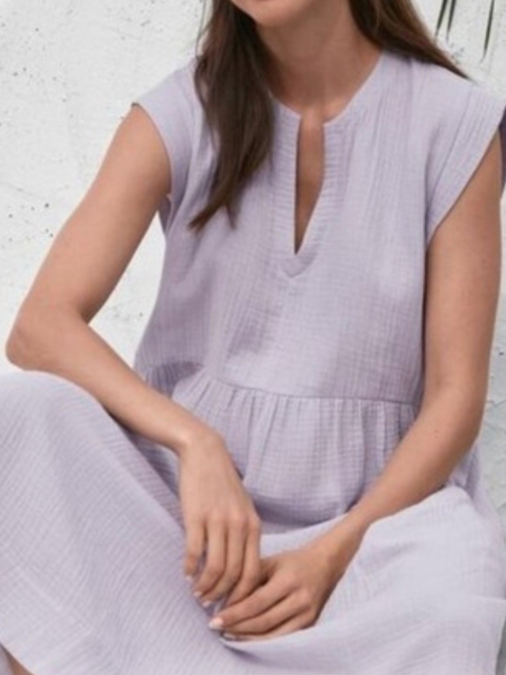 Johnny Was Calme Lavender Split-Neck Dress Cotton